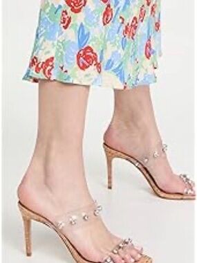 SCHUTZ Tan Clear-Strap Crystal Embellished Stiletto Mules